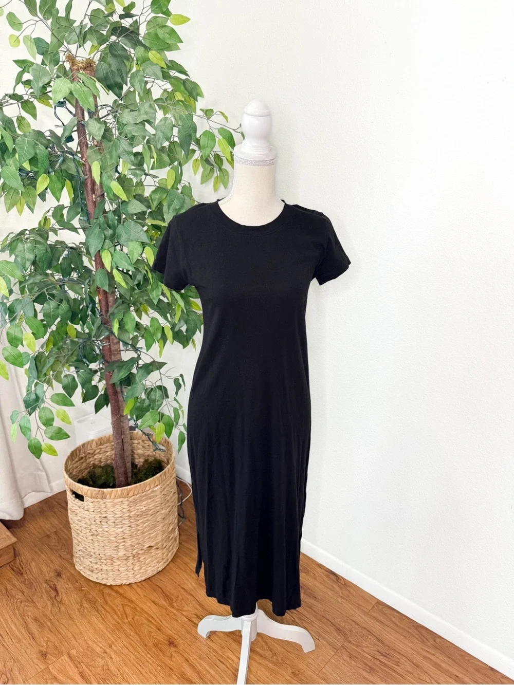 J.Crew Black Cotton Midi T-Shirt Dress Size XS